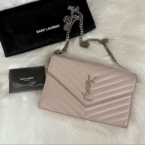 SOLD! YSL CASSANDRE MATELASSÉ WALLET ON CHAIN IN GRAIN DE POUDRE
